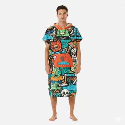 FLOW TO THE END black Poncho Surf Microfibra | Overlab